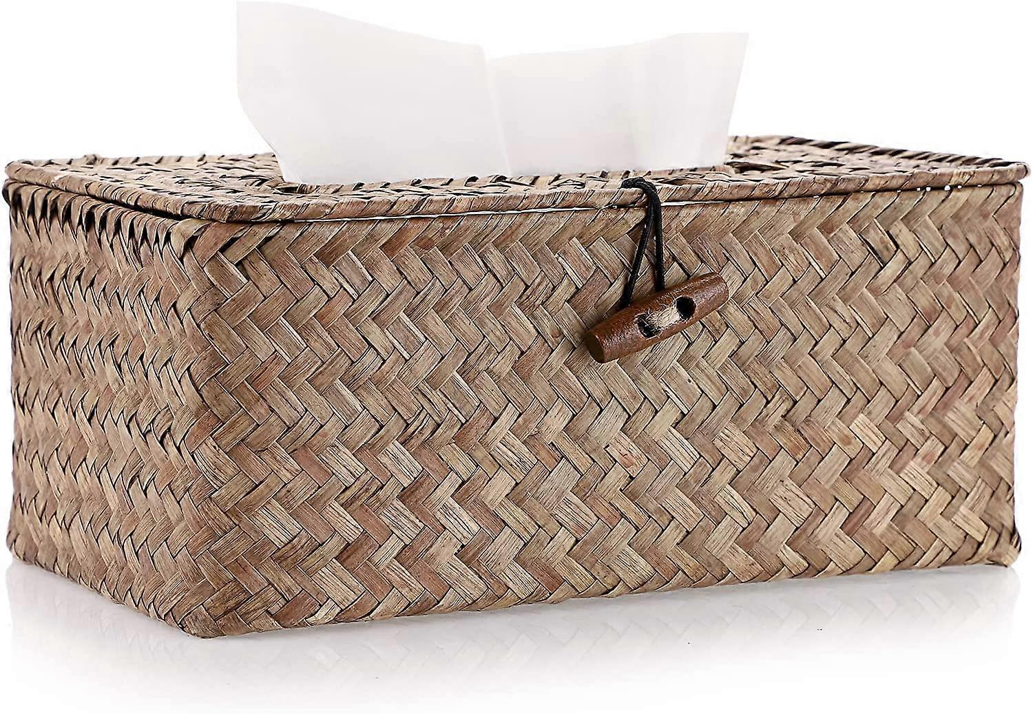 Rectangular Woven Tissue Box Holder, Decorative Napkin Holder, Pumping Paper Case Dispenser, Face Box for Home Office Car Automotive Decoration, Cafe