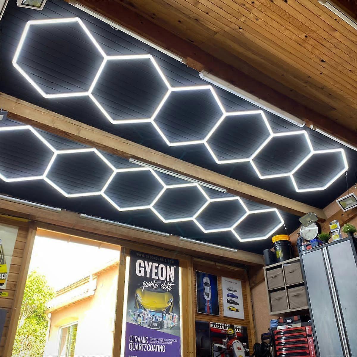 Arysieer One Row 6 Hexagons Led Lights for Car Polishing Detailing Hair Salon Car Workshop Gym Hexag