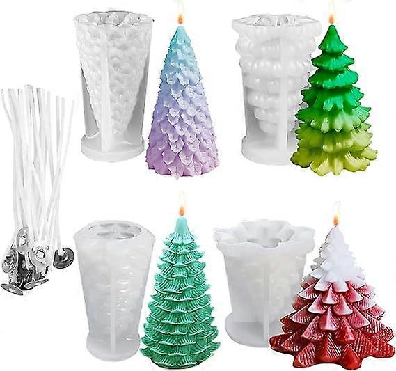 4 PCS Christmas Tree Pine Silicone Molds, 3D Scented Candle Making Molds for Handmade Soap, Epoxy Resin, Fondant Cakes, Chocolate, Candy Making, Home