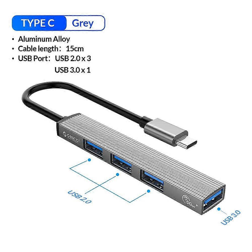 ORICO Aluminum Type C HUB 4 Port USB 3.0 2.0 Ultra Slim Portable Splitter Card Reader Adapter Station For Computer Accessories