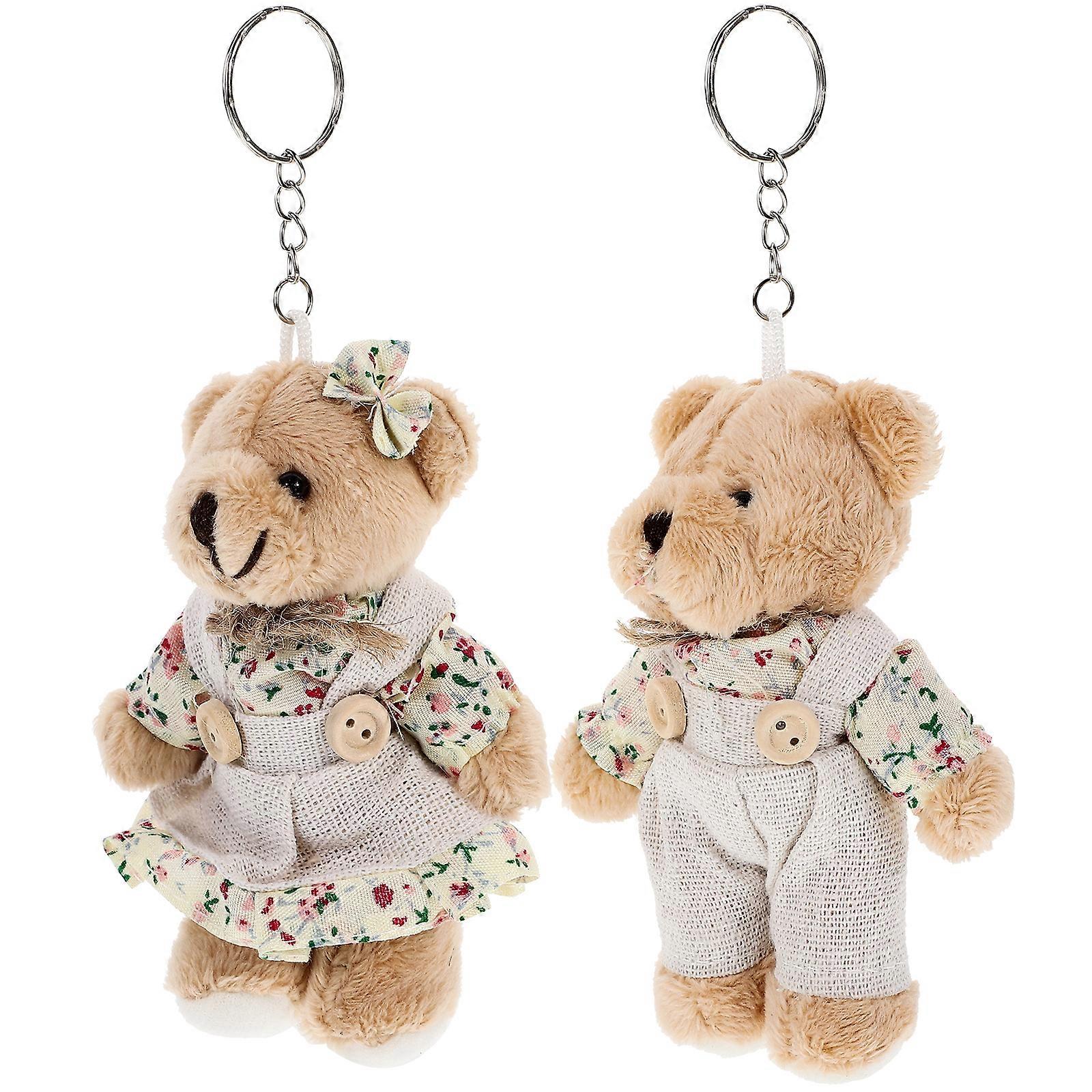 2pcs Bear Key Chain Stuffed Animal Keychain Backpack Key Pendentif Key Ring