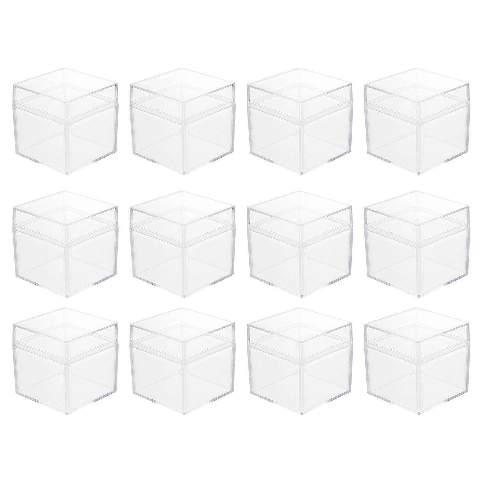 12Pcs Transparent Packing Box Plastic Candy Box Gift Container Square Container