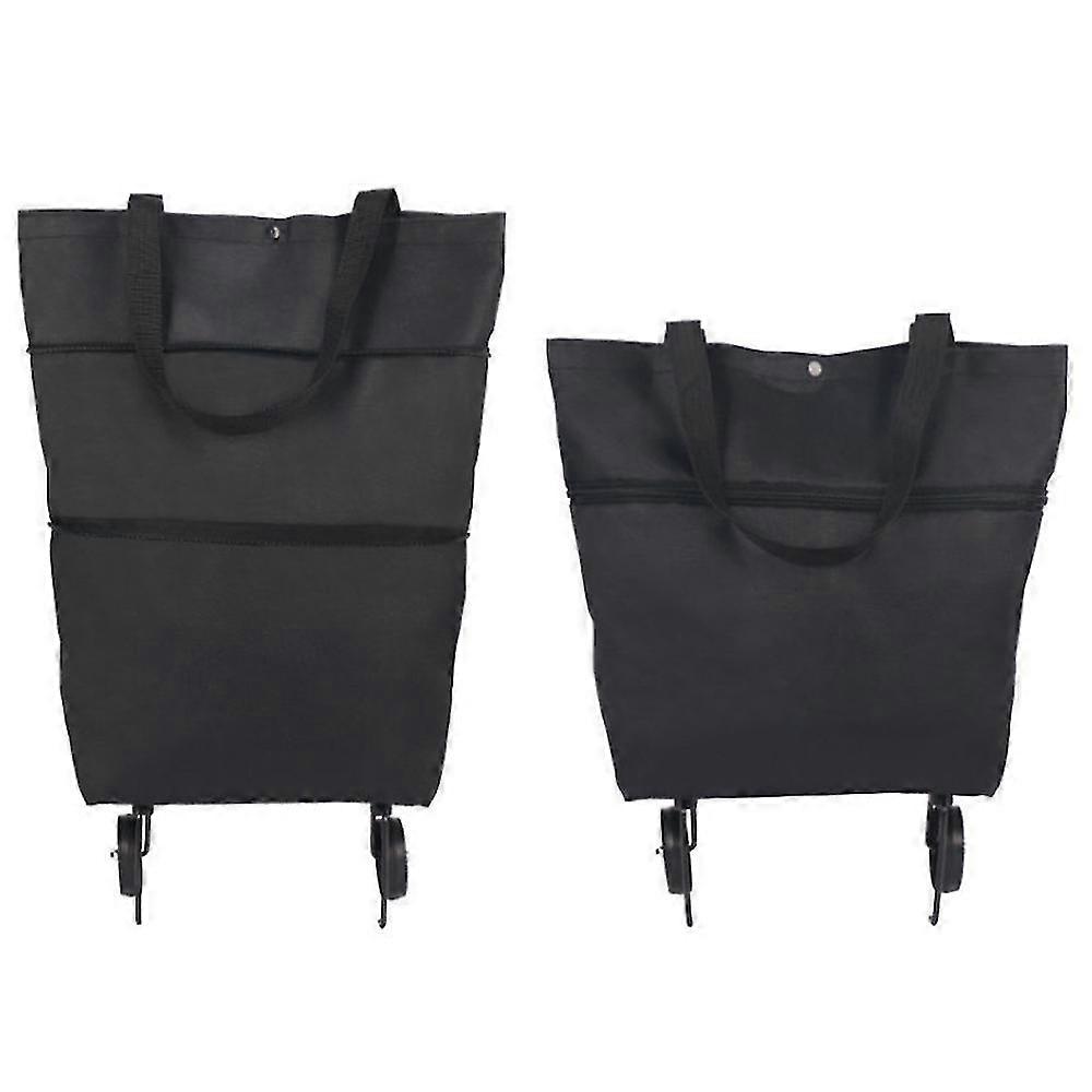 Supermarket Portable Collapsible Shopping Cart With Wheels Handbag (black)