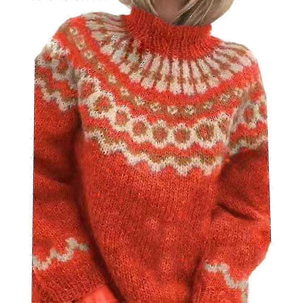 Frauen Strick Nordic Pullover Rollkragenpullover Pullover Winter Tops - JA