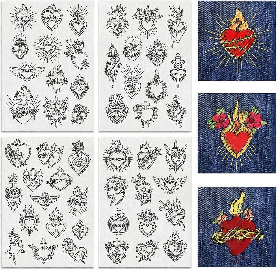 4Sheets 50Pcs Heart Water Soluble Embroidery Stabilizers Stick and Stitch Embroidery Paper with Heart Pattern A4 Embroidery Stabilizers for Hand Sewin