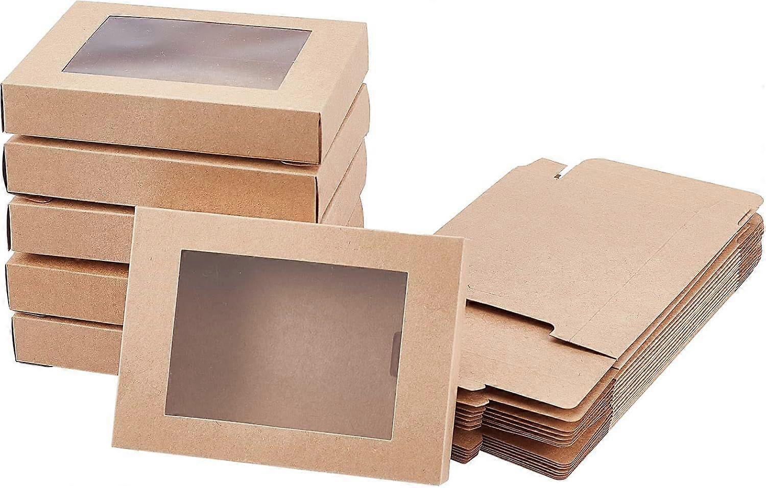 24 Pcs Camel Gift Box Fold Paper Boxes Cookie Boxes Bakery Boxes Kraft Treat Boxes with Window 13x10cm for Party Favor Treats Bakery and Jewelry Packa
