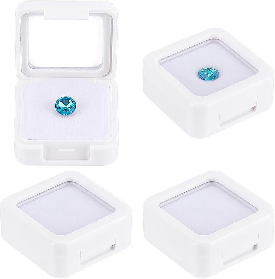 4Pcs Loose Diamond Display Box 1.57x1.57x0.69 Inch White Gemstone Display Case with Clear Window Small Gemstone Display Box with Sponge for Collect Ge