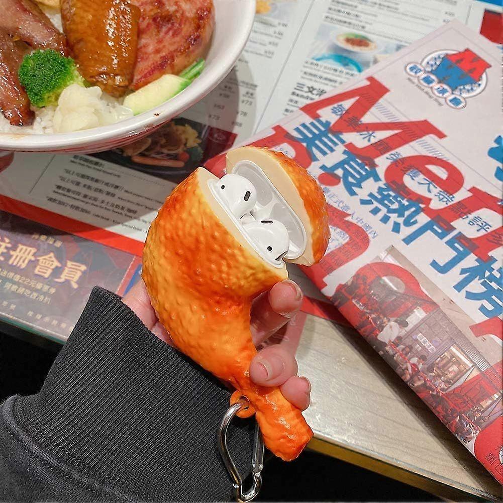 Cute 3D Cartoon Case Compatible with AirPods 12, Creative Food Design Unique Fun Soft Silicone Shockproof Protective Case(Chicken Leg, AirPods 12)