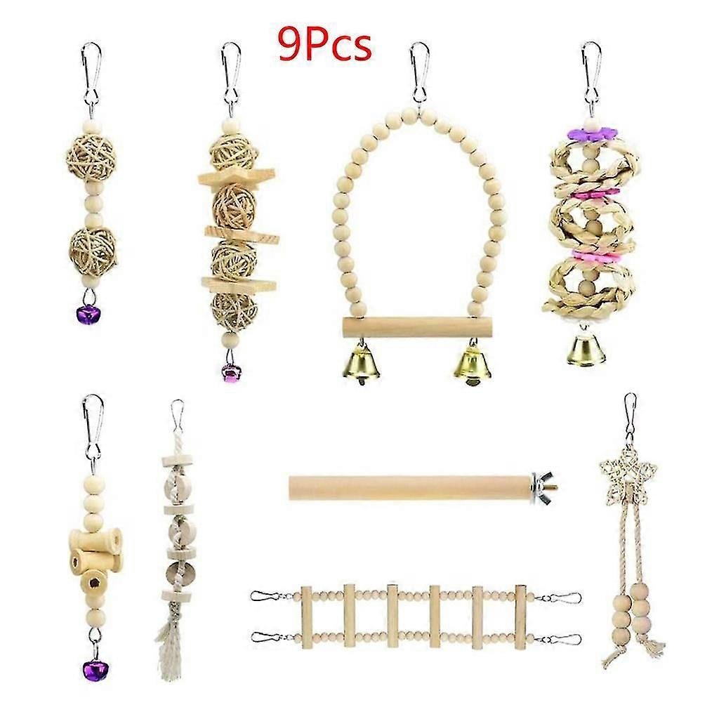 9 قطع/مجموعة من ألعاب تأرجح الطيور والببغاء والمضغ والوقوف والتعليق والجثم والتسلق والسلم قفص الطيور للببغاء والكونور والكوكتيل والمينا لوف