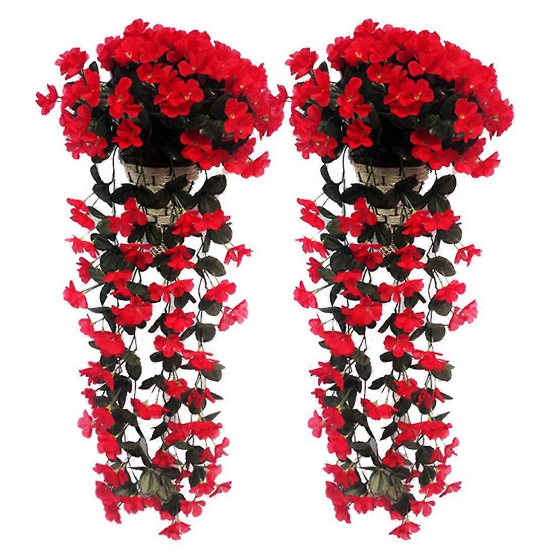 2 pcs Artificial Red Violet Flower Basket Hanging Garland for Wall Decor
