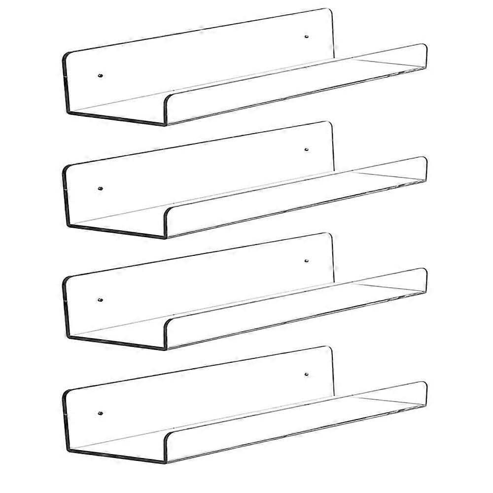 4 Set Clear Acrylic Floating Shelves 15 Inch for Kitchen Bathroom Office Wall Storage Display