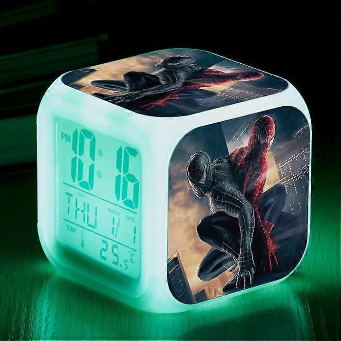 Spider-Man Alarm Clock 7color Change Multifunctional Noctilucence Electronic Watch Kids Room Wake Up Timer Birthday Gift for Child