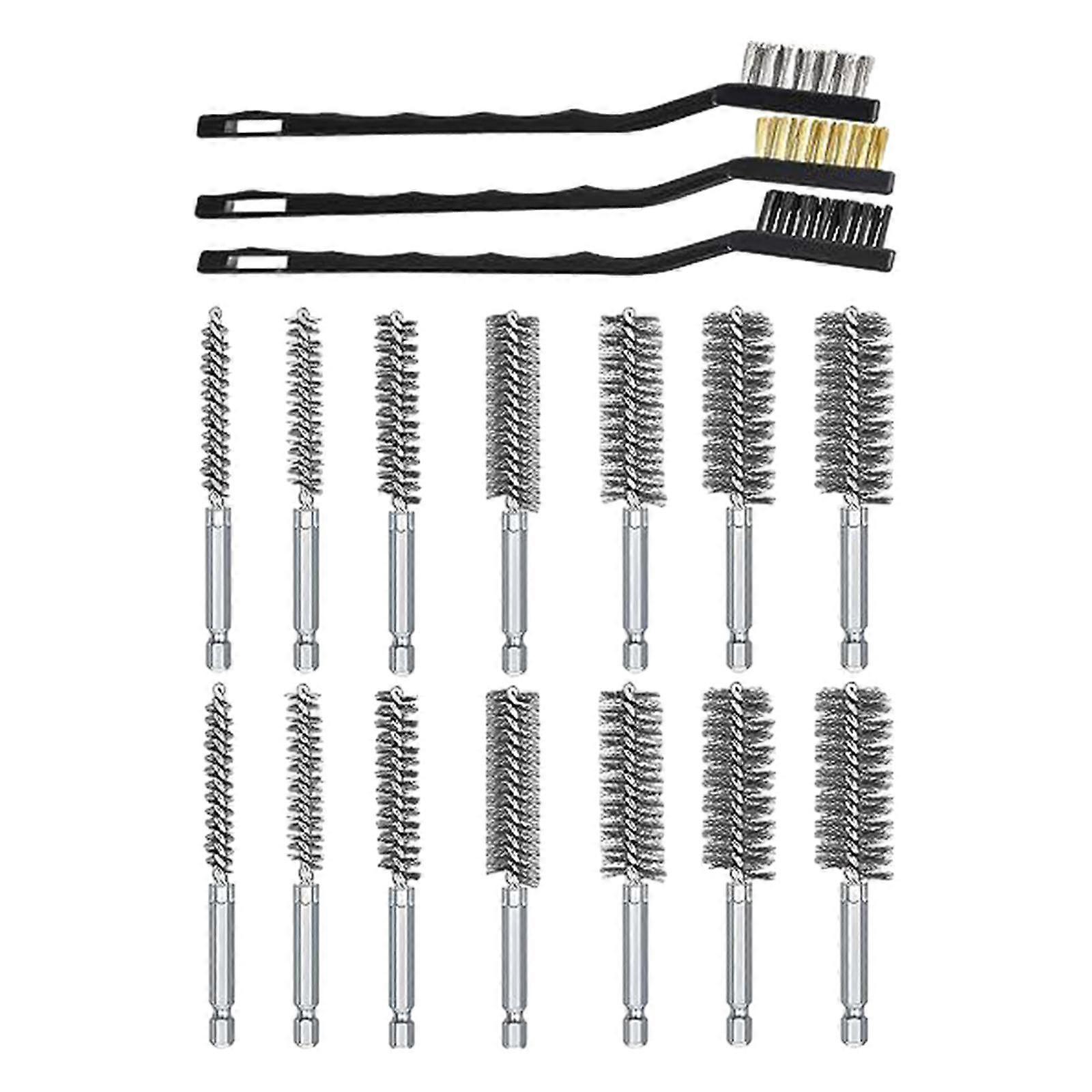 Bore Brush Set, 1/4 inch Hex Shank, 8mm-25mm with Handle Attachments for Power
