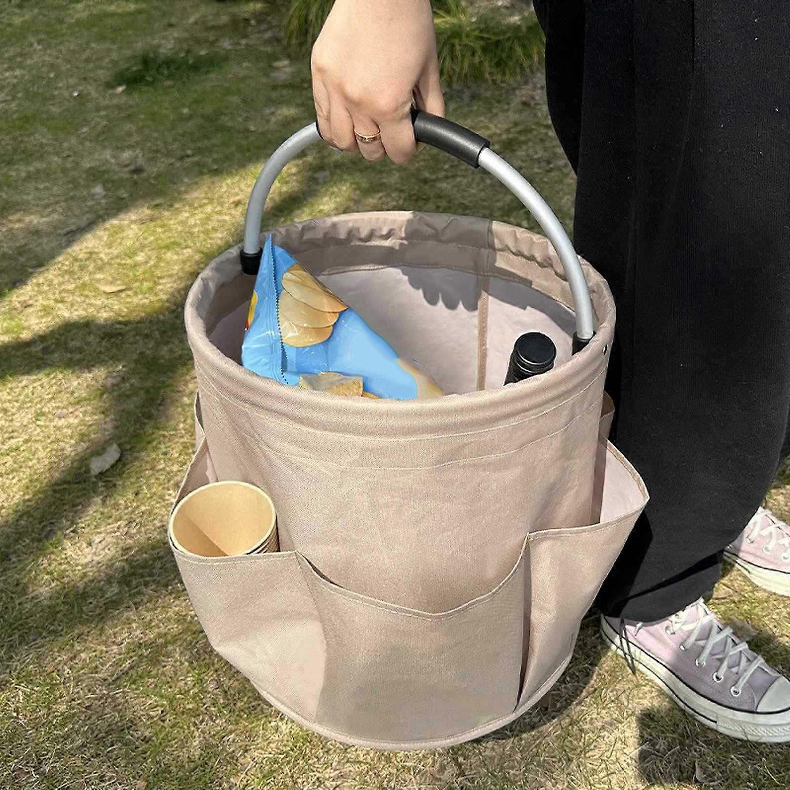 Splashproof Grocery Basket Collapsible Picnic Basket with EVA Handle Storage Basket for Picnic Multifunction Tool Bag Navy blue