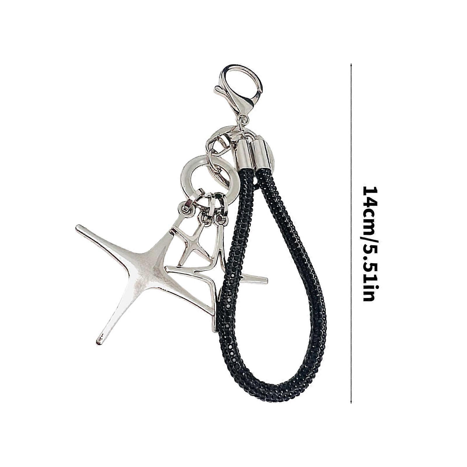 Stylish Star Keychain Decoration With Rhinestones Sturdy Rope Aloy for Elegant Designs In Your Daily Use Items Silver