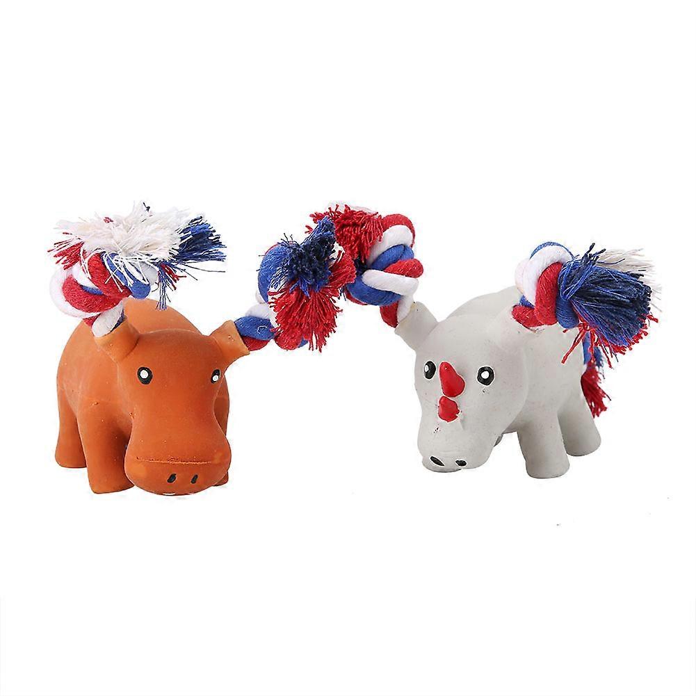 Rhinoceros Hippo Pet Chew Toys - 2 Pcs Latex Squeak Toys for Dog Training, Durable Dog Chew Toys, Safe Material