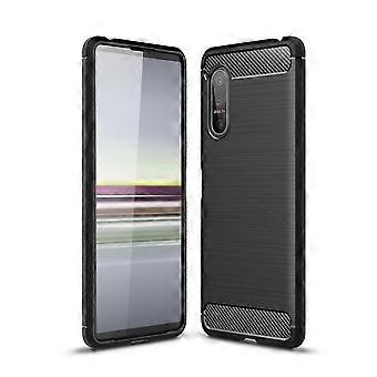 Para Sony Xperia 5 II Capa TPU de Fibra de Carbono com Textura Escovada