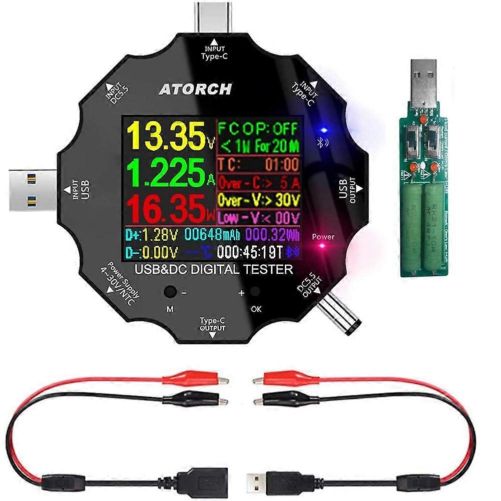 USB C Tester, 3 in 1 Type C DC5.5 USB Tester Color Screen IPS Digital Multimeter,Capacity Detector,