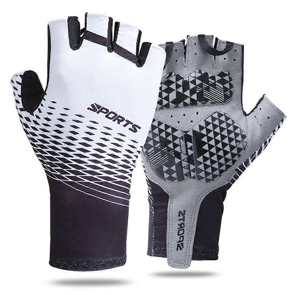 サイクリンググローブ滑り止めハーフフィンガーサイクリンググローブ通気性パッド入りグローブユニセックススポーツグローブランニングオートバイホワイト
