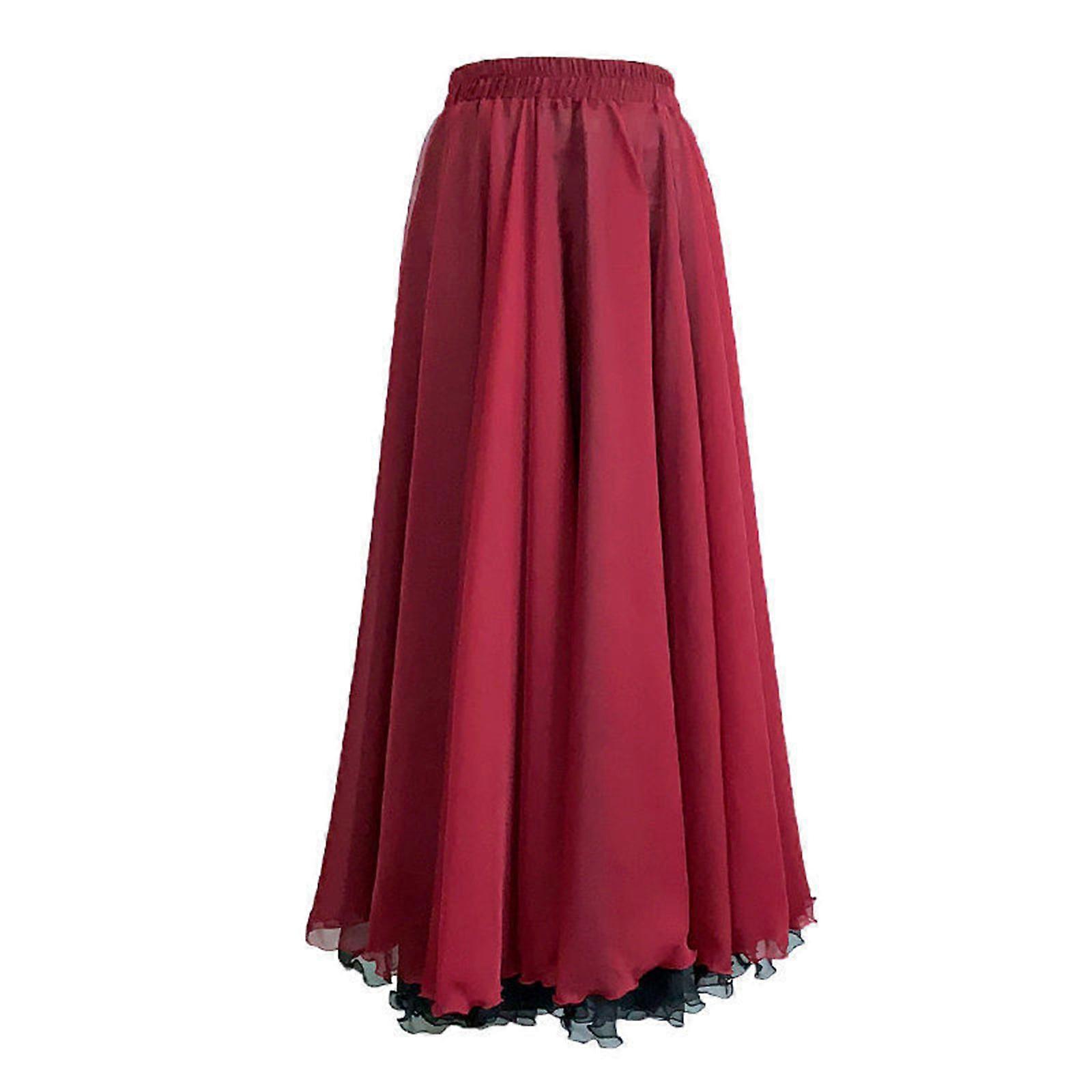 Ladies Double Layers Color Block Long Skirt for Dancers Elastic Waist Dance Skirts for Performances and Photoshoots XL