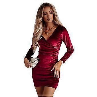 Christmas Party Dress Formal Long Sleeve Party Dress Velvet Bodycon Dresses  V Neck Cocktail Party Dress Red S | Fruugo FR