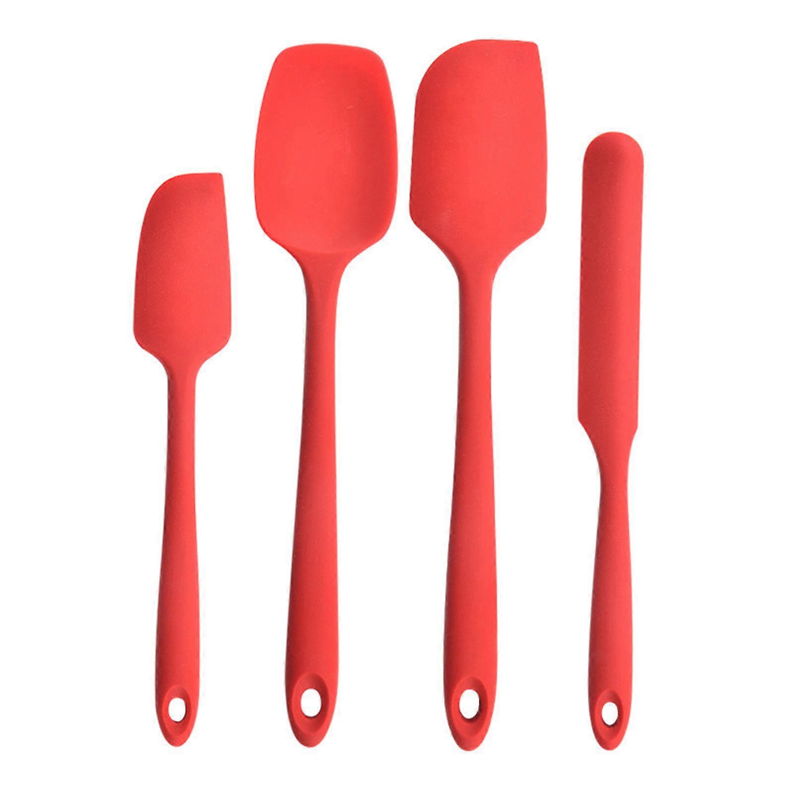 Set of 4 Silicone Spatula Heat Resistant Spatulas Seamless Spatulas for Cake Cream Butter Jam Ergonomic Handle Non-stick Red