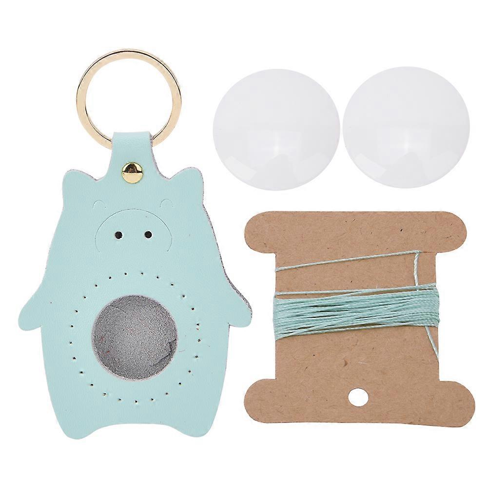 Key Chain Accessories Split Leather Pig Pattern DIY Hand Made Key Chain Craft Gift(Blue )