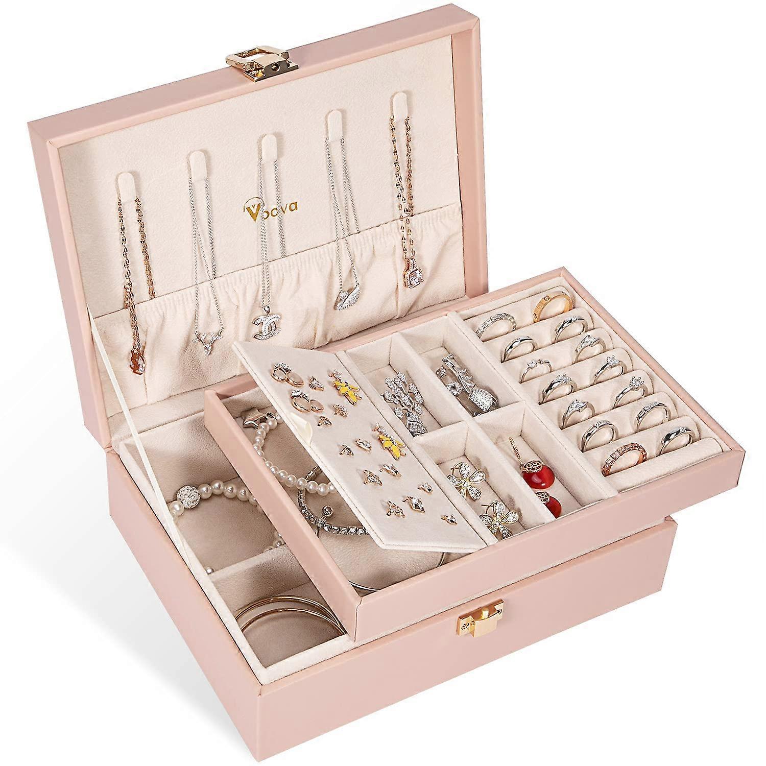 Jewelry Box Organizer Large Storage for Women with Dividers, Velvet Lining, Multiple Compartments, and Elegant Design