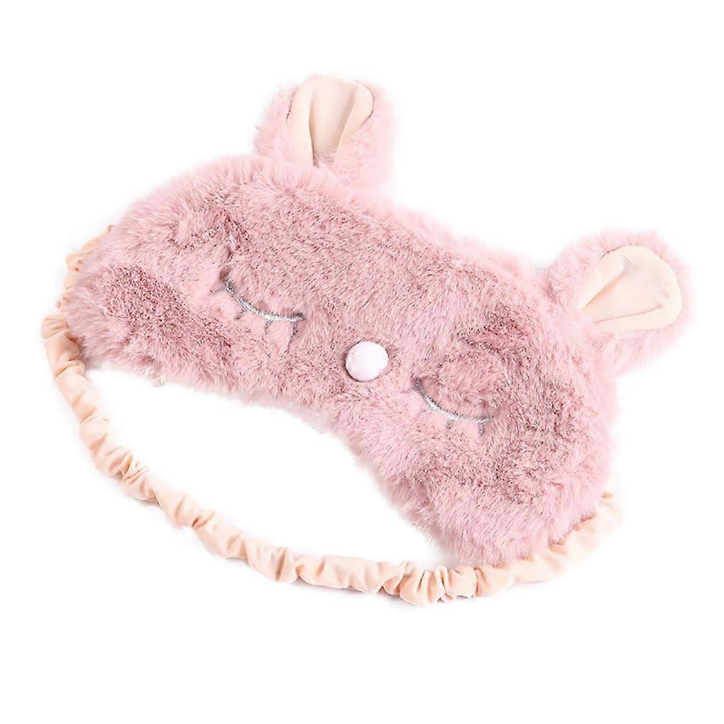 Plush Sleep Mask for Women with Cute Cartoon Cat Rabbit Design, Fluffy Half-Face Eye Cover for Travel, Meditation, and Naps (Pink)