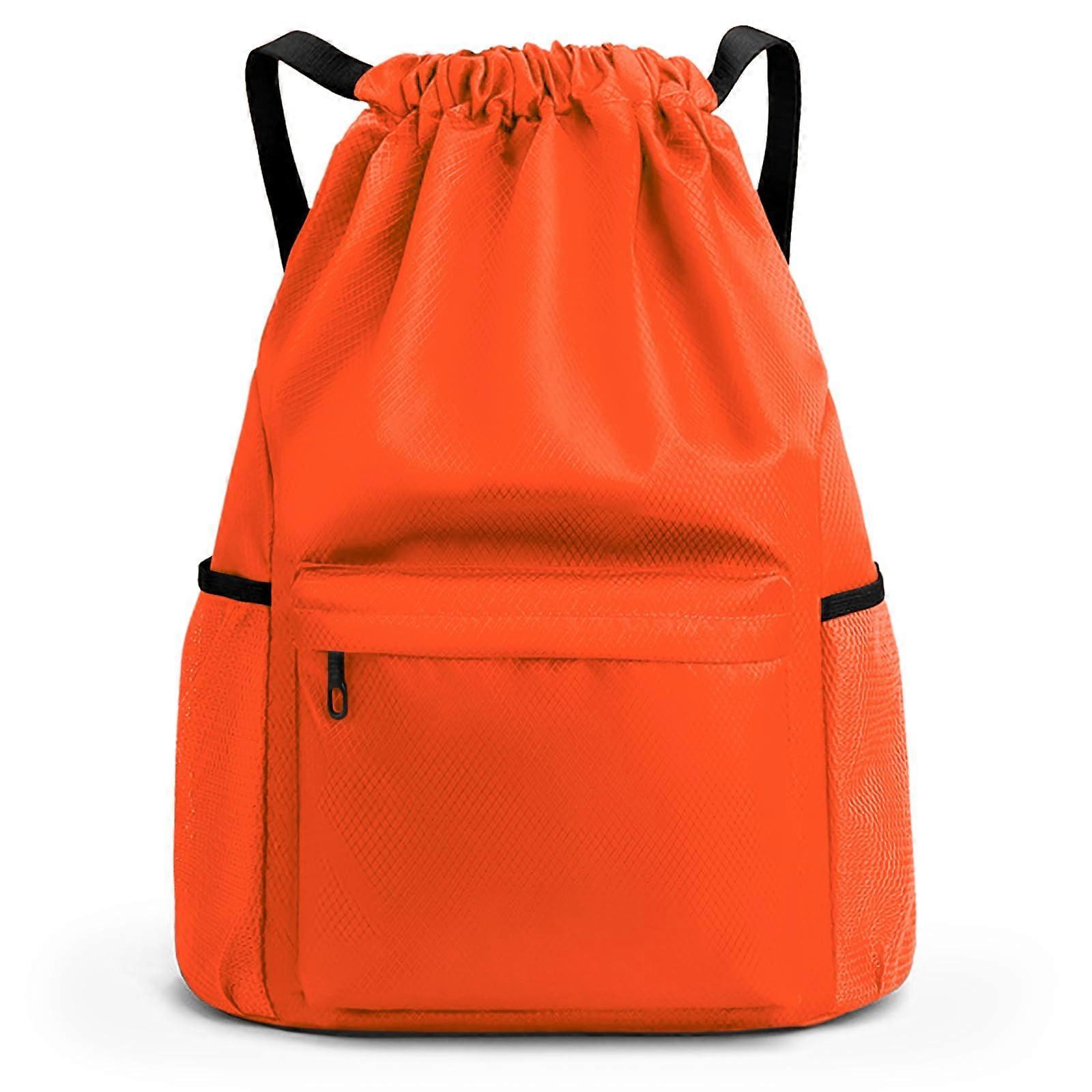 DrawString Backpack, Small Sports Bag for Basketball and Swim, Orange, Durable Material, Size Specifications