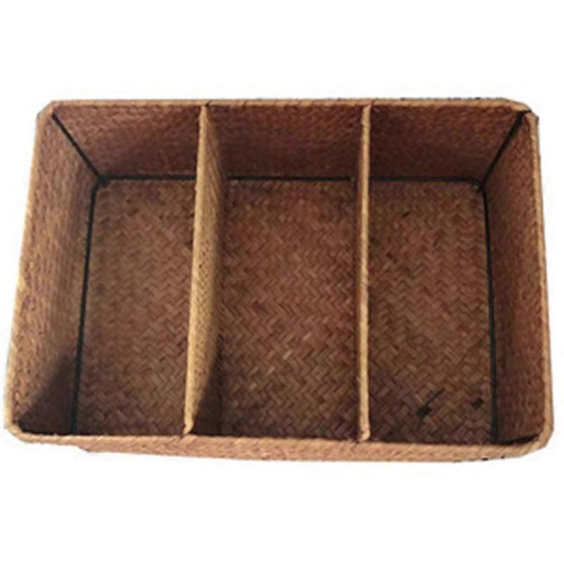 3-Section Wicker Baskets for Shelves, Seagrass Storage Baskets Large