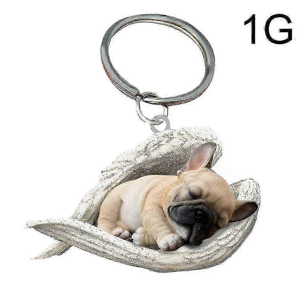 Cadeau d’amoureux des chiens - Porte-clés aile d’ange avec conception d’animal de compagnie endormi