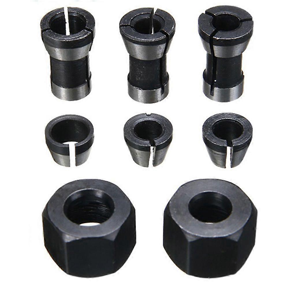 8Pcs High Precision Adapter Collet Set 6mm/6.35mm/8mm Collet Chuck Engraving Trimming Machine Router Milling Cutter Tool