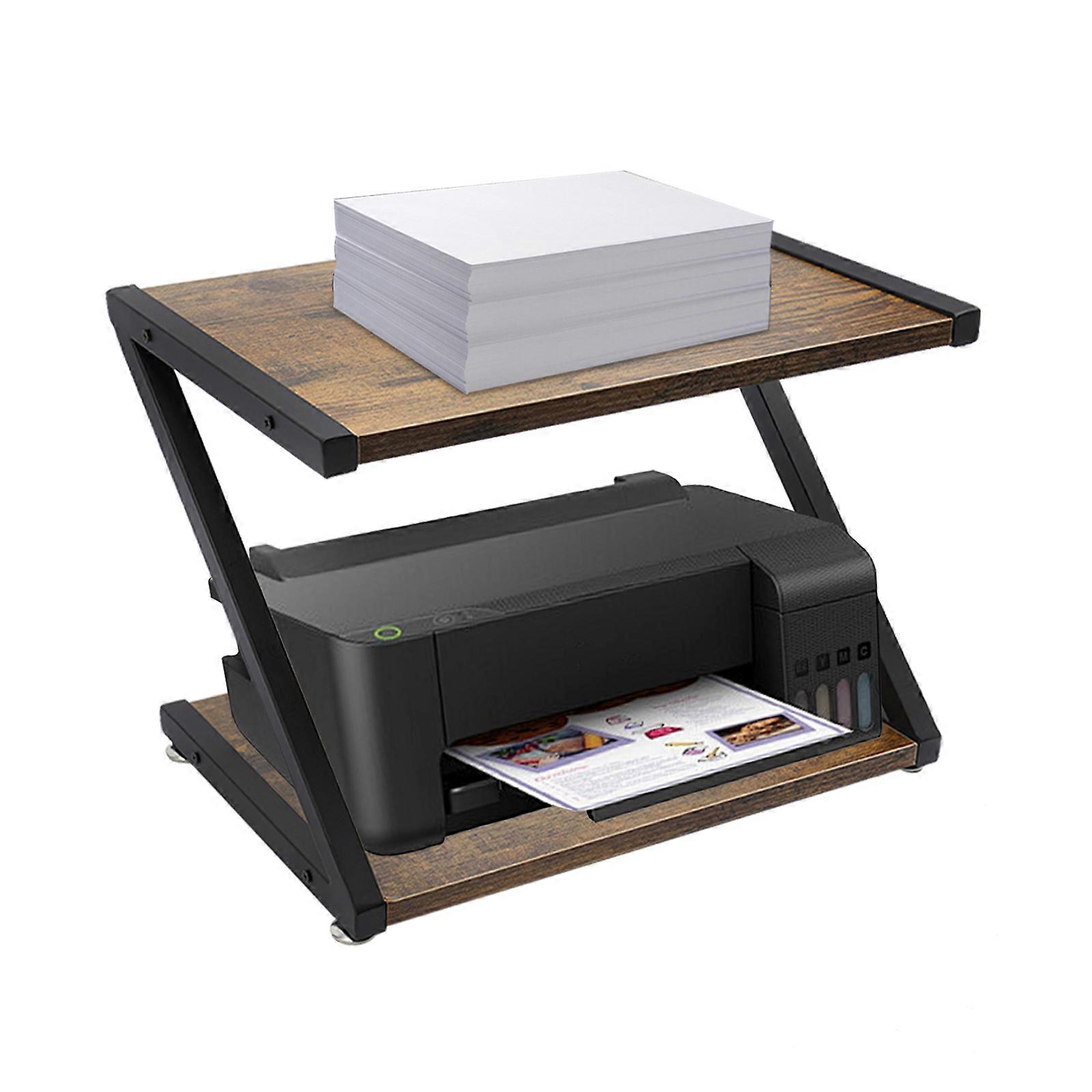 ​Black/Brown Steel & MDF Desktop Printer Stand - 25cm Tier Spacing, 22.05lbs Capacity, 2-Tier Open Design for Home/Office, Easy Installation​
