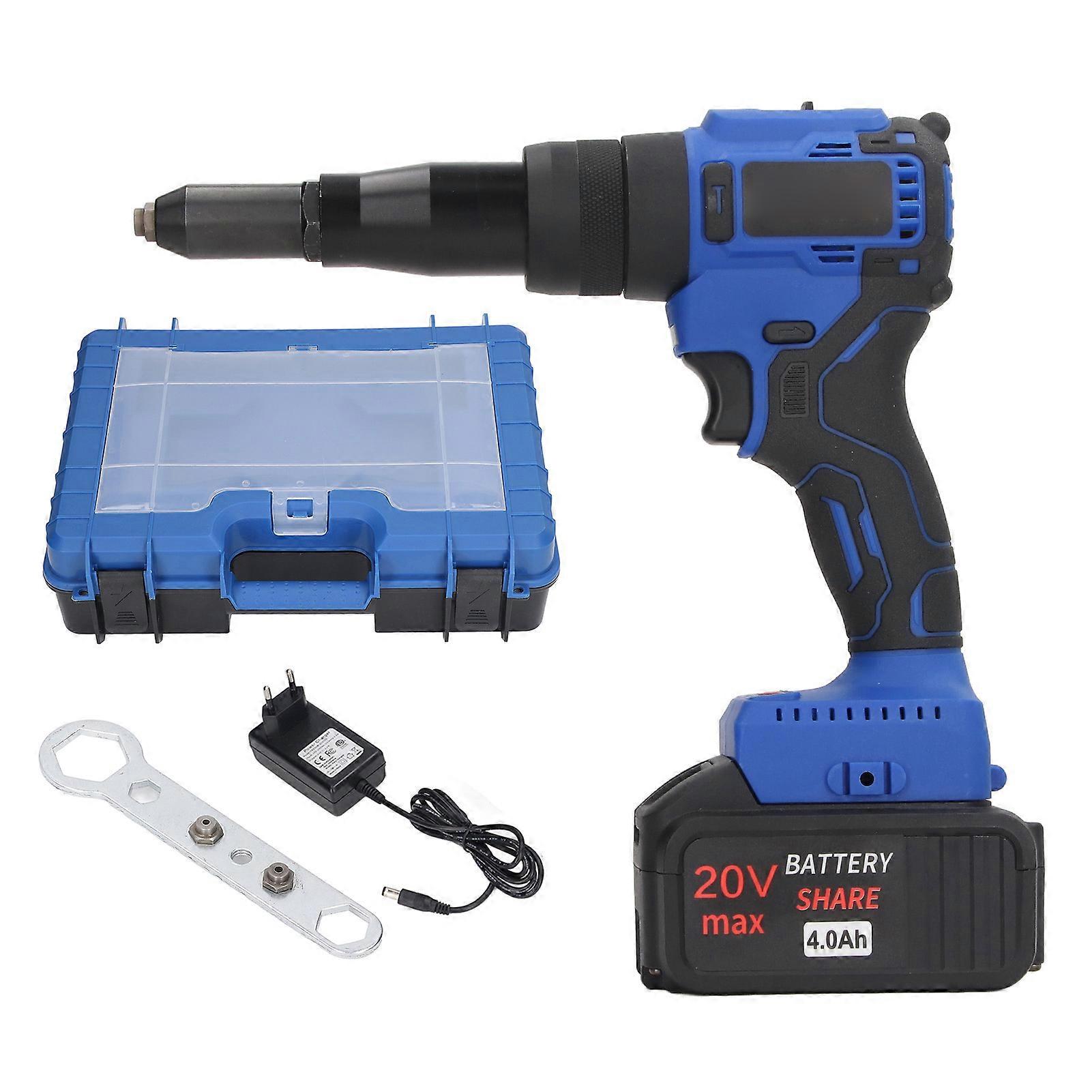 Rivet Gun LED Light Electric Automatic Blind Riveter Tool with 4000mAh Lithium Battery 100‑240VAC