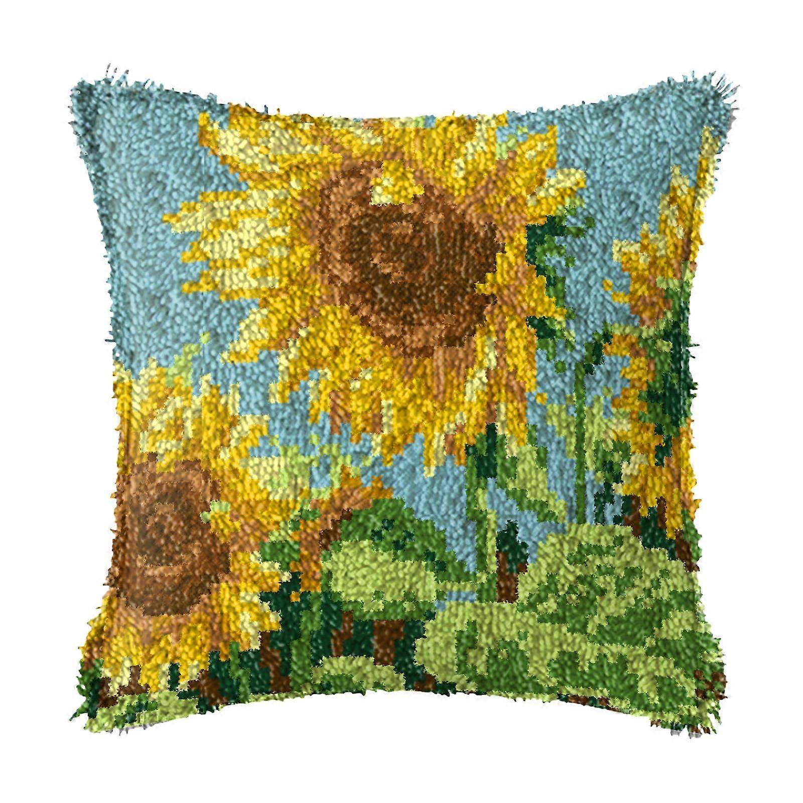 Latch Hook Kits for DIY Throw Pillow Cover, Sunflower Pattern