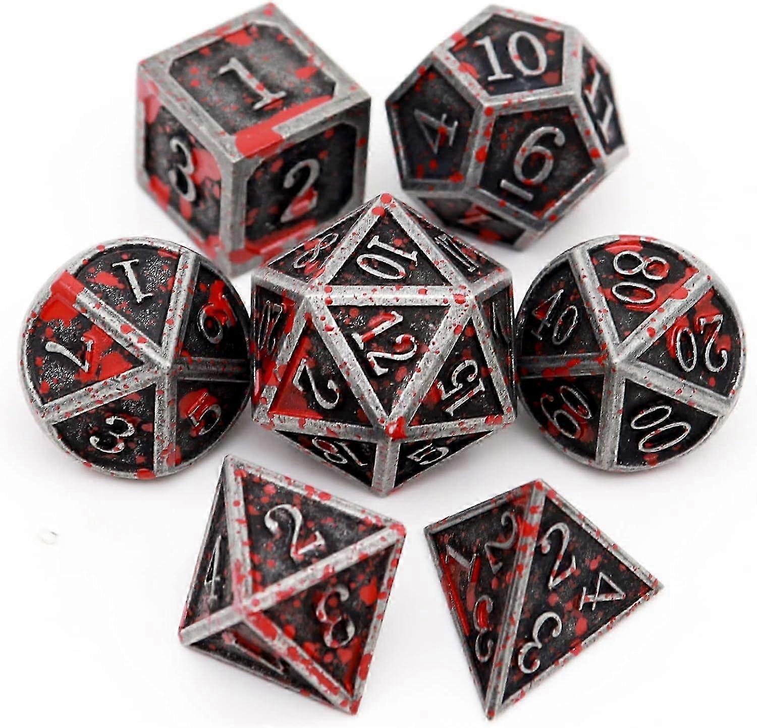Bloodstained Metal DND Dice Set Bloodstained Dice D&D Polyhedral RPG Dice(Antique Iron Red)