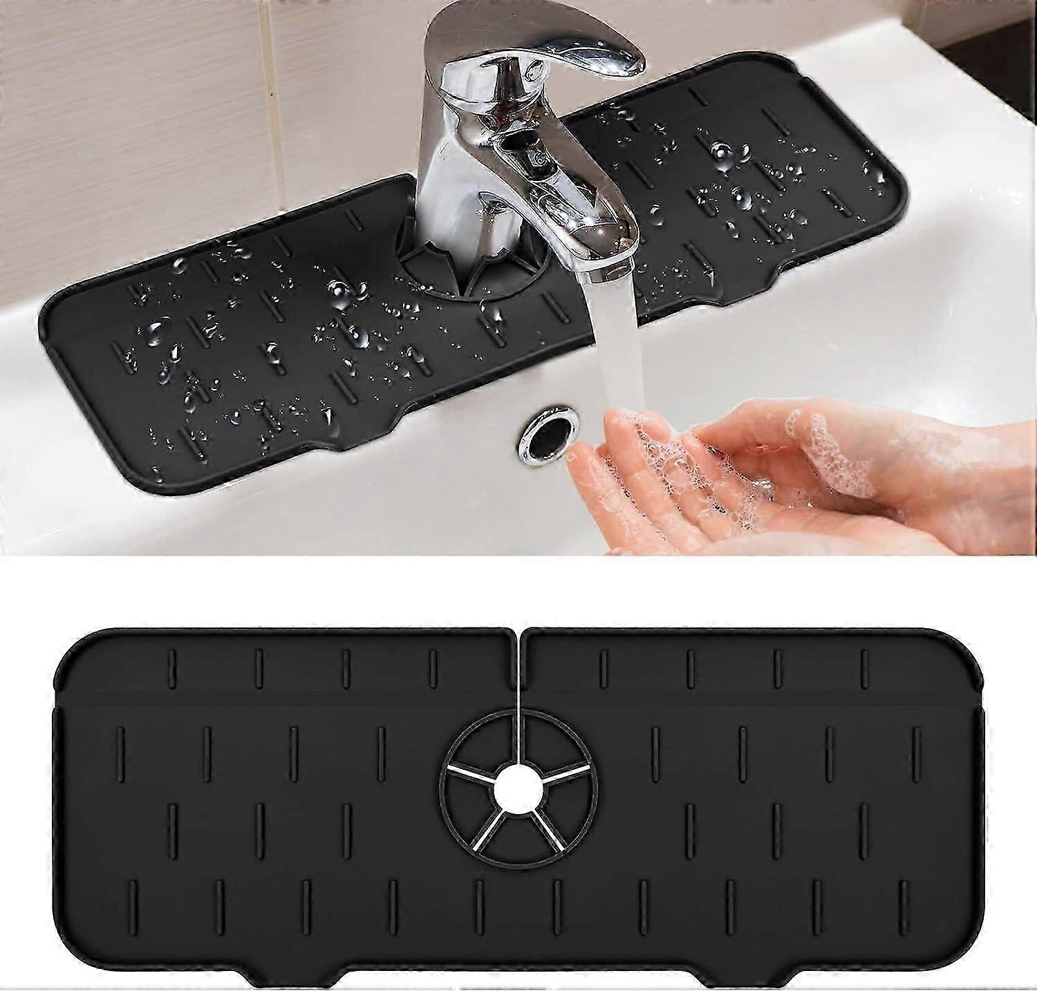 صنبور مقبض صينية بالتنقيط ، حصيرة صنبور سيليكون للحوض ، حصيرة تجفيف ، حصيرة تجفيف متعددة الوظائف للمطبخ ، الحمام ، مطعم (أسود)