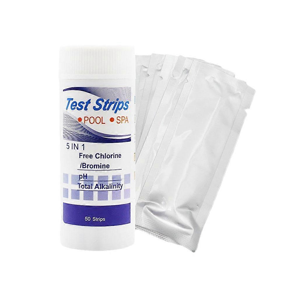 Whirlpool test strips, 5in1 pool pH test strips, accurate detection rapid of pH value, chlorine/bromine, total alkalinity, 50 5in1
