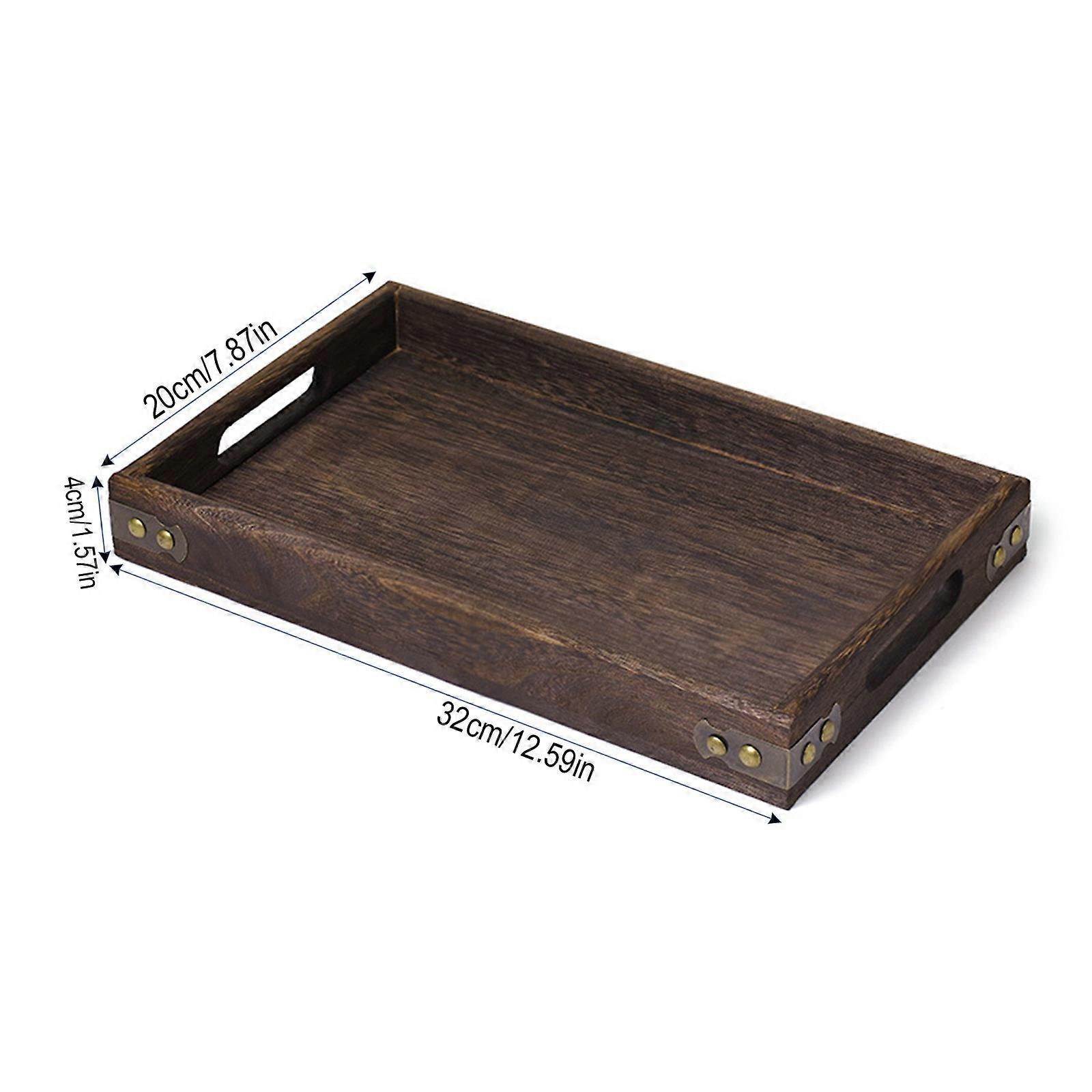 Wooden Service Tray with Handles Cocktails Coffee Table Tray Farmhouse Tray Rectangle Wood Breakfast Bed Tray