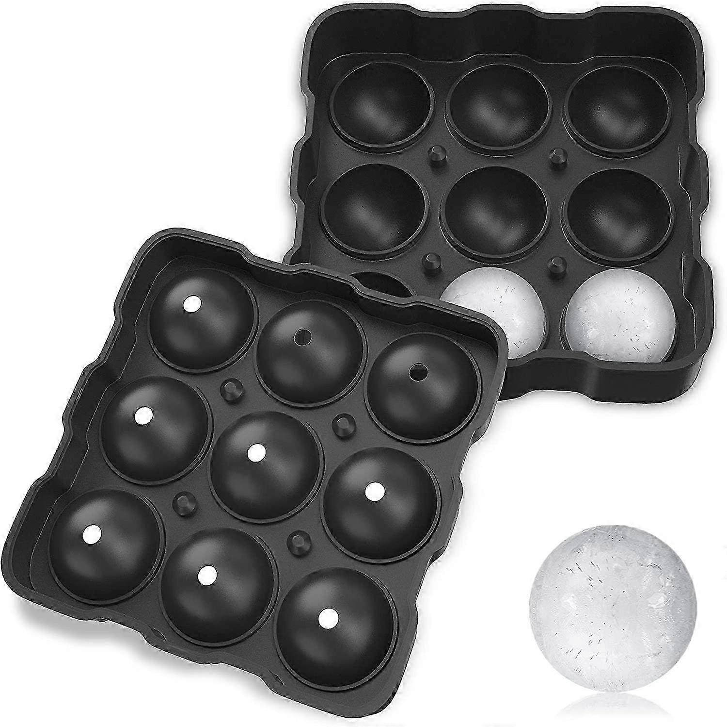 Silicone Ice Tray with 9 Spherical Molds for Making 1.8 / 4.5cm Balls, Compatible with Various Brands