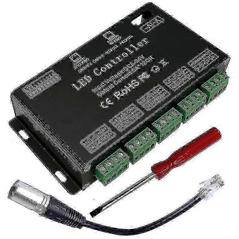 Contrôleur LED RVB 12 canaux 60A PWM DMX512 Pilote de gradateur adapté à diverses lumières de module RVB et LED DC1