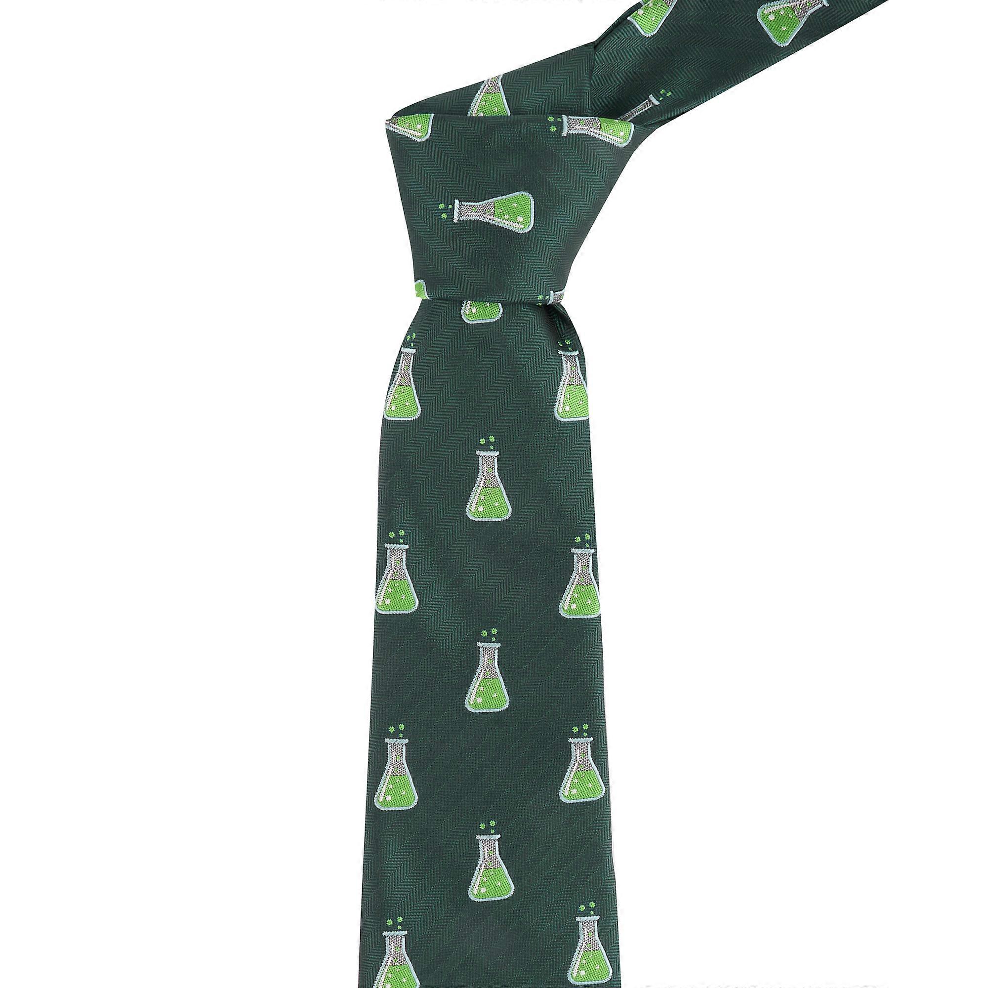 Dark Green Science Conical Flask Herringbone Tie