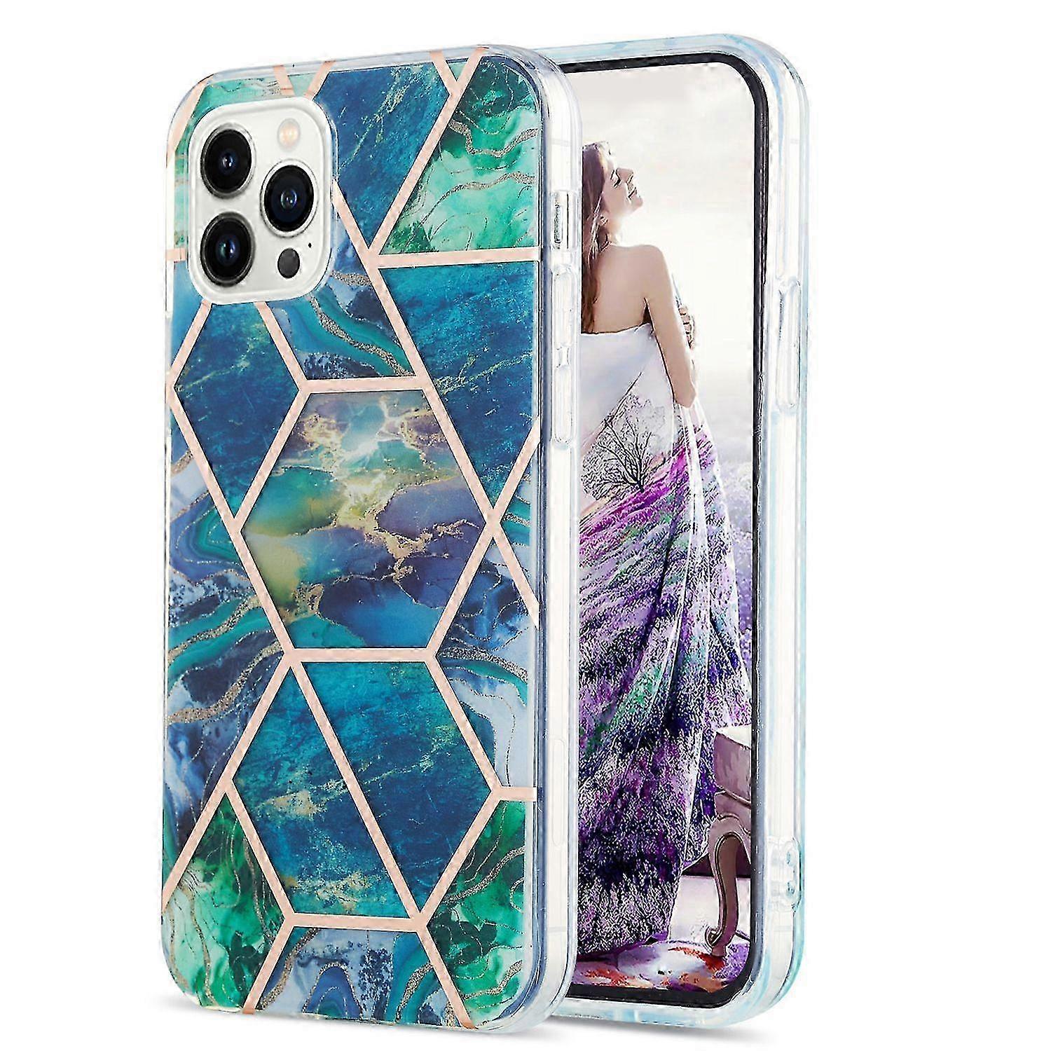 16 Pro Max Case with IMD Marble Pattern & Electroplated TPU Back Cover for