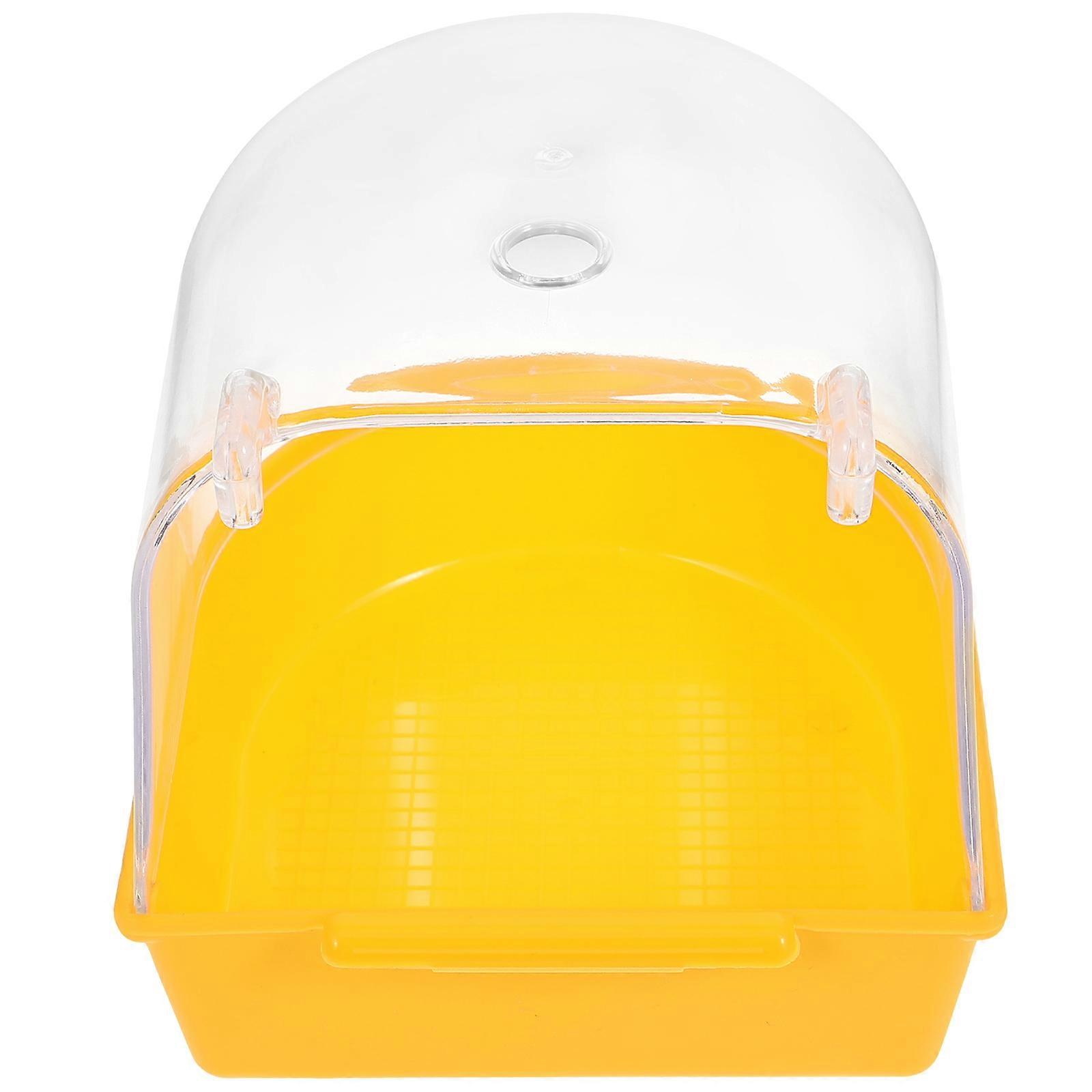 Parrot Bath Box Bird Bath Container For Parrots Bird Cage Accessory Yellow 14x13cm Sand Bath Easy Installation 1Pack