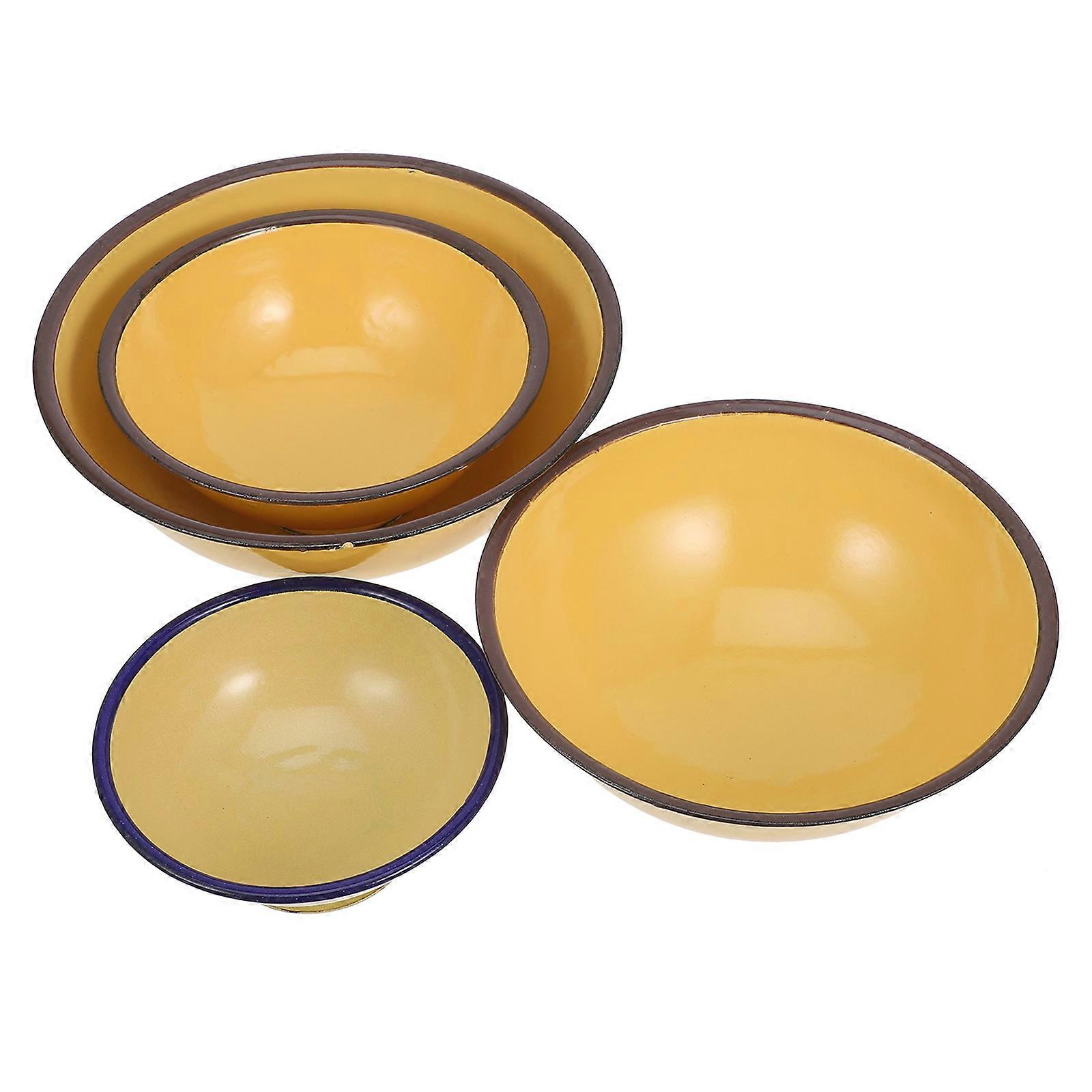4pcs Vintage Enamel Mixing Bowls for Kitchen Use – Ideal for Soup, Salad, Fruit, and Pastry Preparation