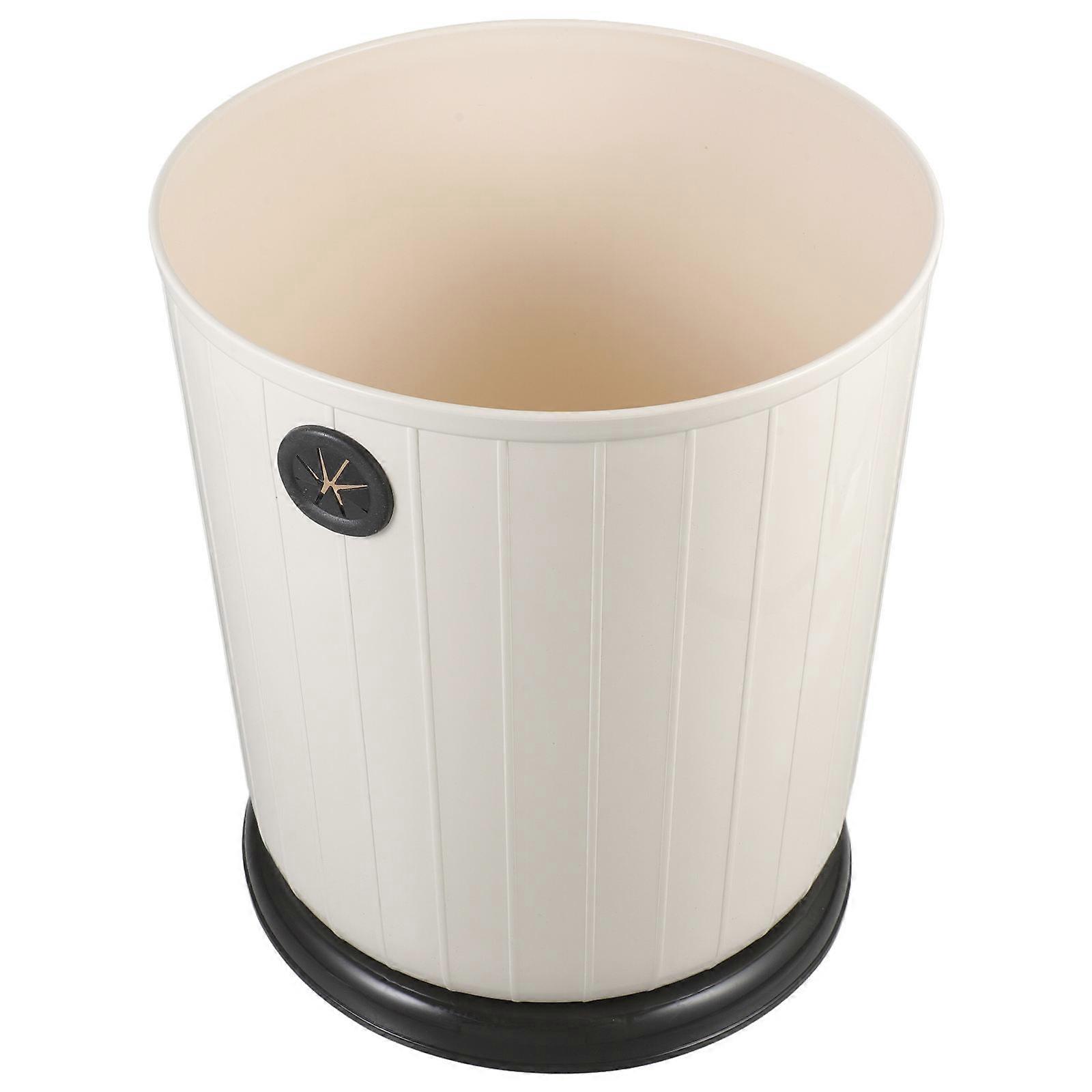 Bathroom Garbage Can Plastic Trash Can Home Garbage Container Wide Opening Round Retro Minimalist 27.50X24.50X22.50cm Beige 1Pack
