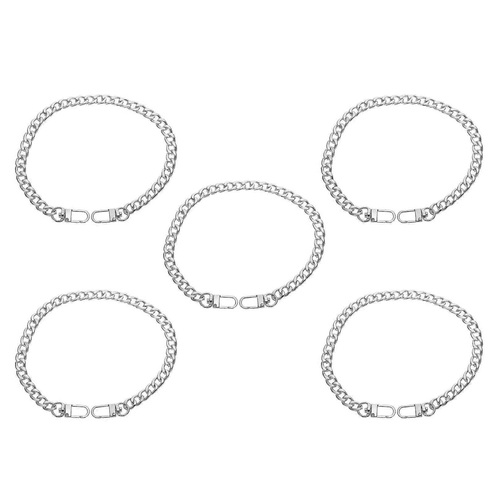 Replacement Handbag Chain Durable Bag Shoulder Strap Silver Flat Chain For Everyday Use 5Pcs