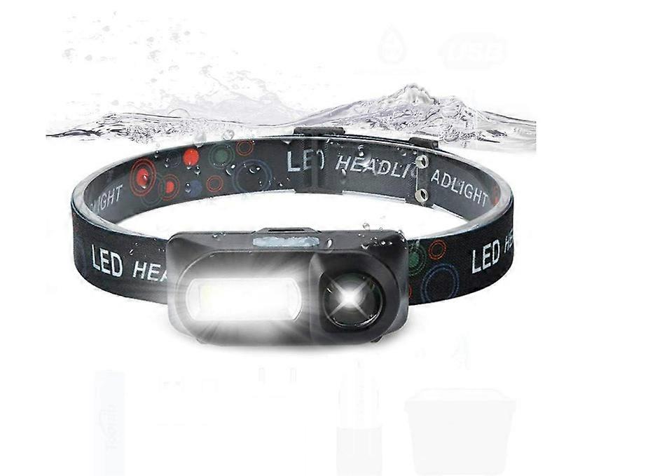 Headlamp Super bright LED Headlamp COB work light 7 lighting modes Powered by 18650 battery Suitable for fishing, camping, etc.(Black)