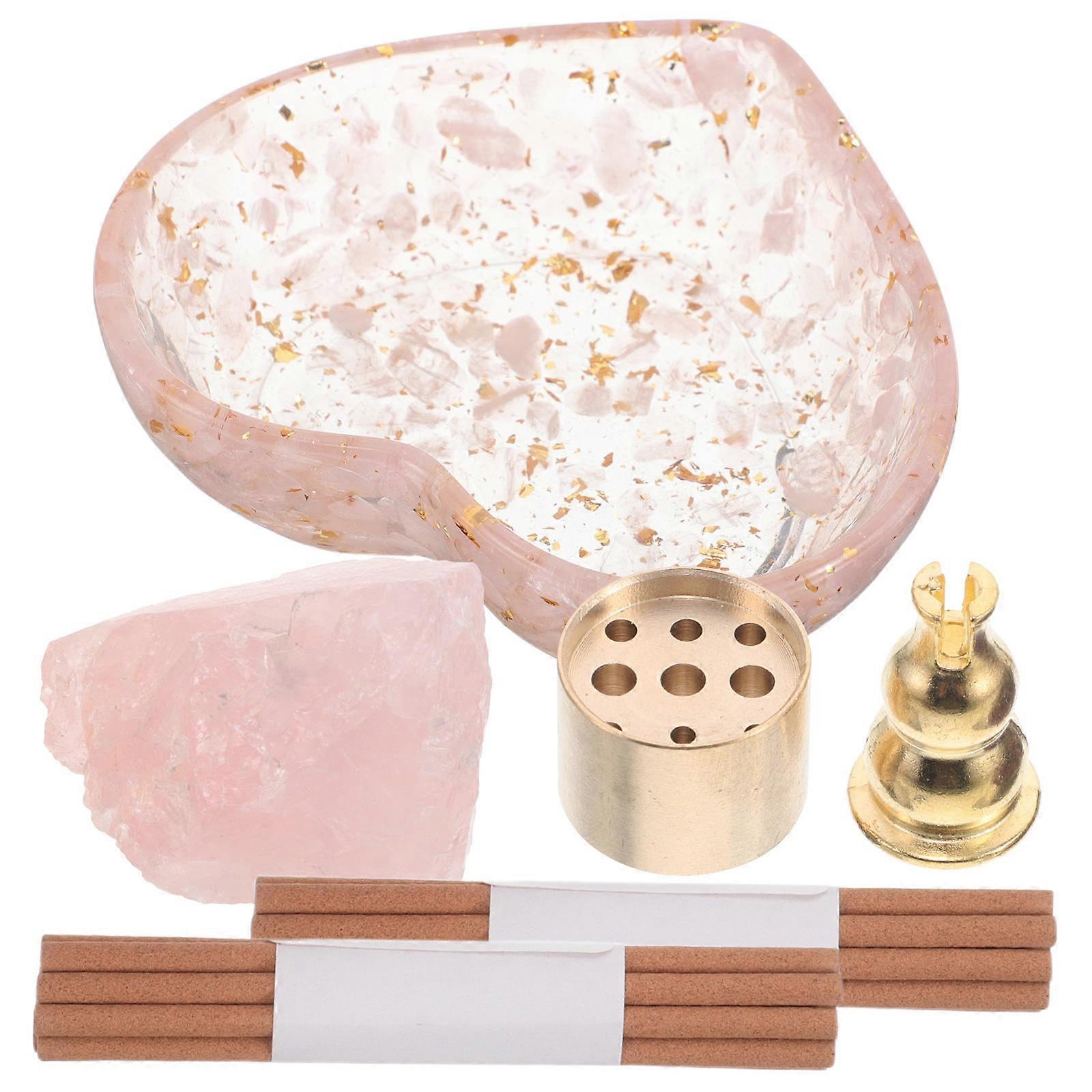 Yoga Incense Holder Set Elegant Crystal Burner for Meditation Home Decor Pink Heart Shaped Bowl 1Set